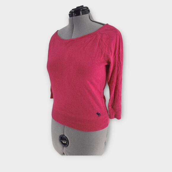 Abercrombie & Fitch Top Jrs. M Pink Scoop Neck 3/4 Sleeve Moose Logo VTG - Picture 1 of 7